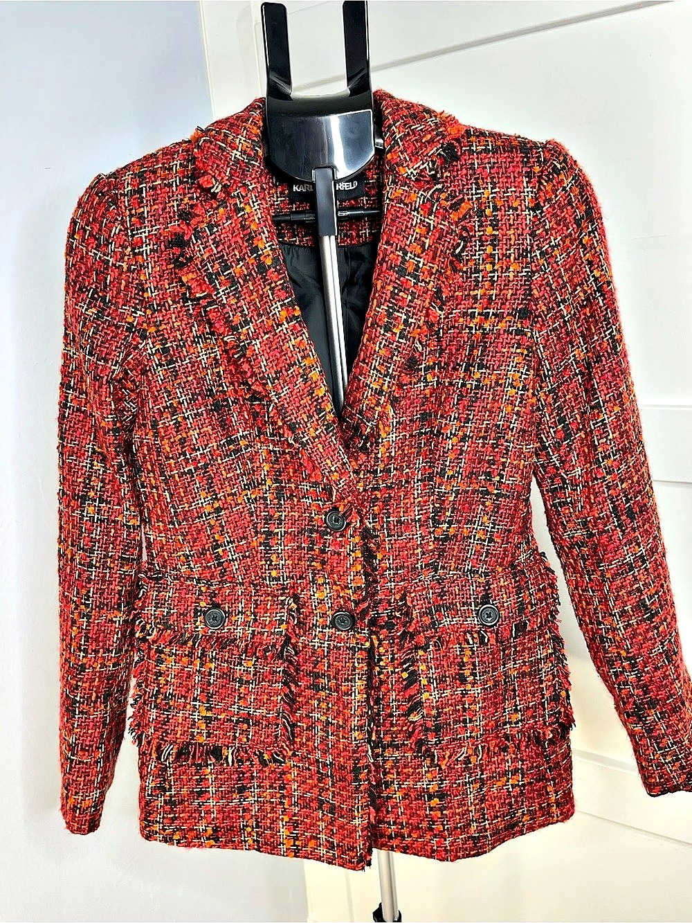 Karl Lagerfeld Tweed-Style Blazer in Red & Orange size 4